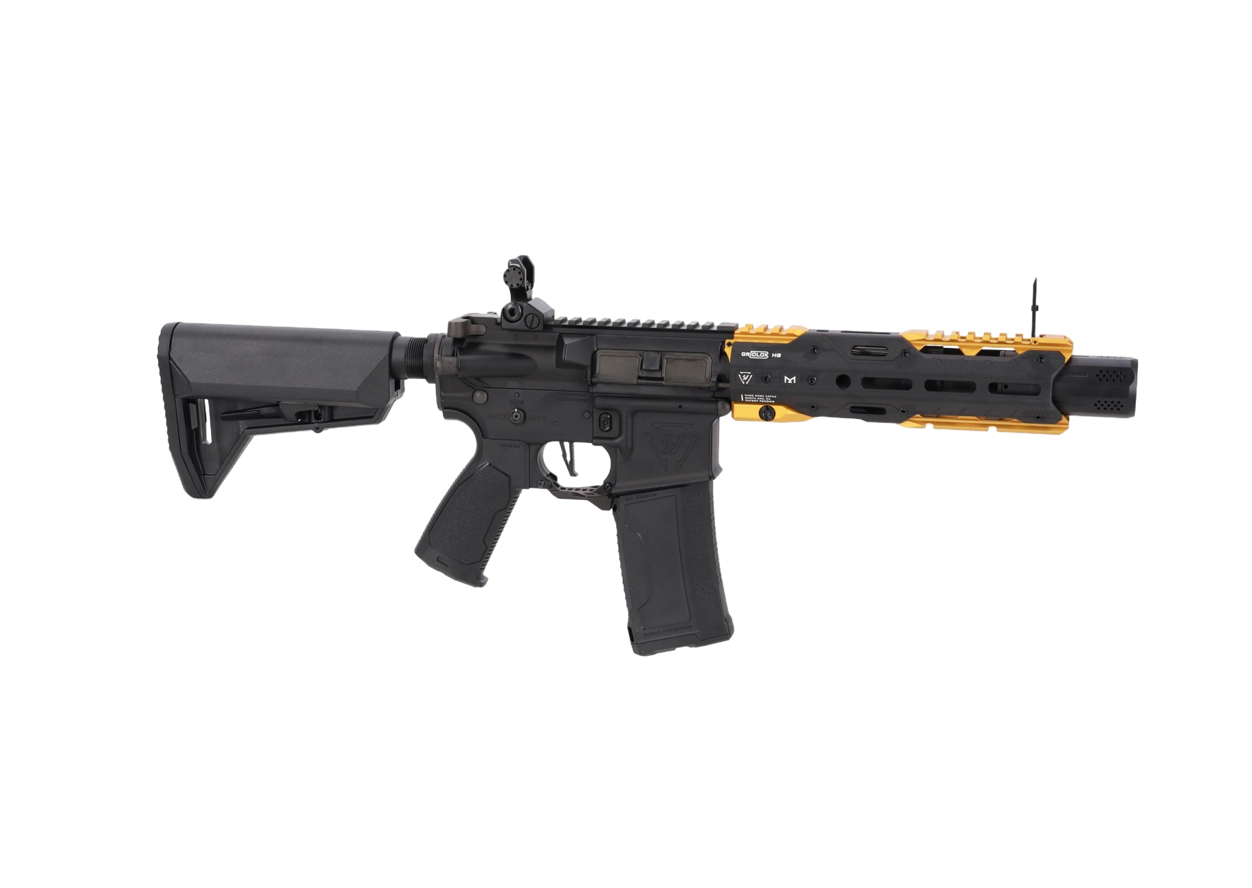 King Arms x Strike Industries Sentinel GRIDLOK® 8.5" Aster SE ETU Black and Gold airsoft Carbine