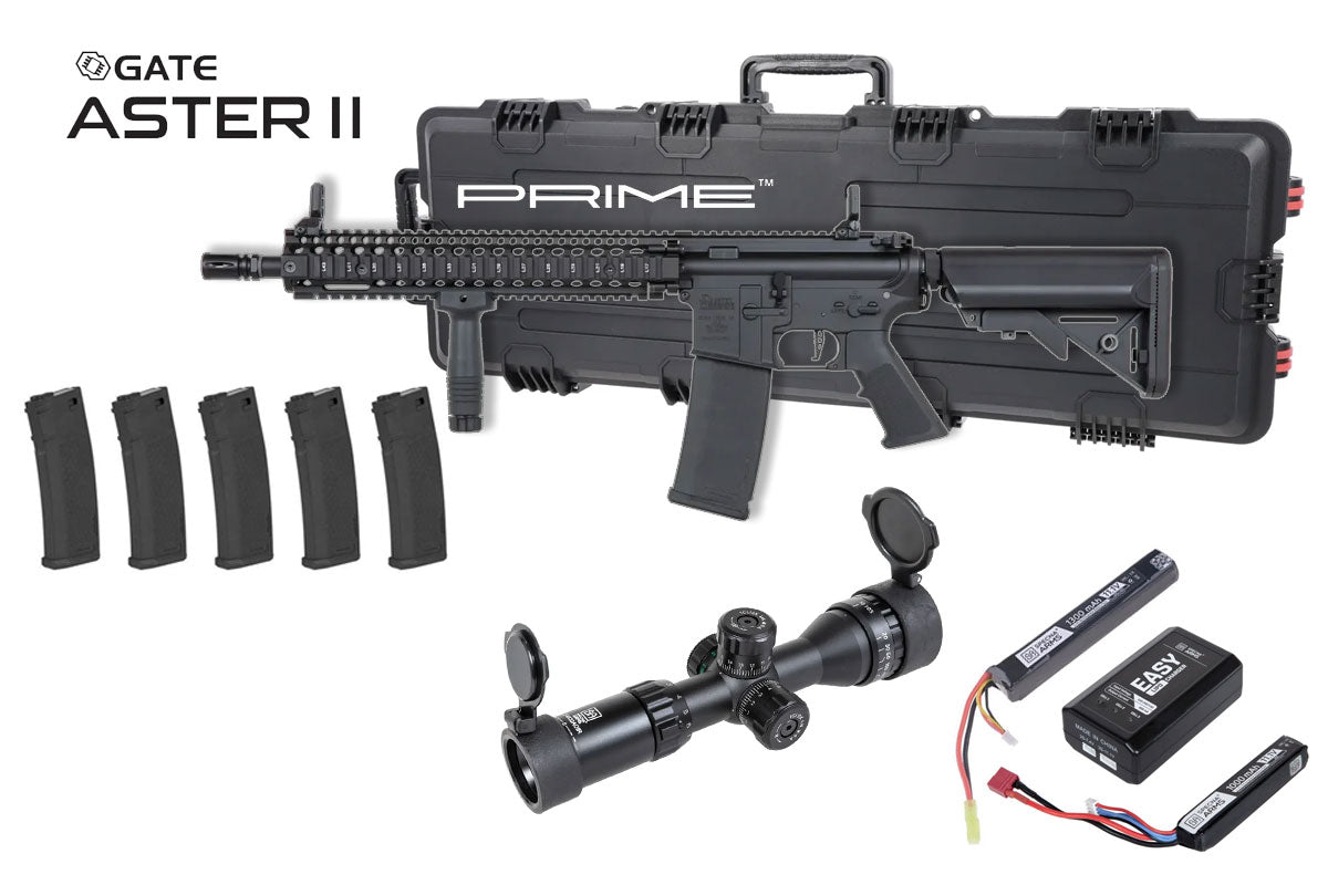 Specna Arms Daniel Defense MK18 SA-P26 Prime Premium Airsoft Bundle - Rifle, Optic, Batteries, Magazines and Case