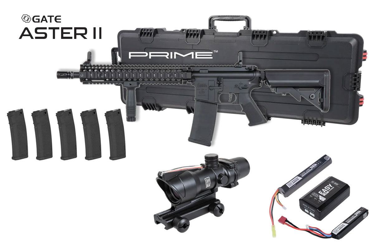 Specna Arms Daniel Defense MK18 SA-P26 Prime Premium Airsoft Bundle - Rifle, Optic, Batteries, Magazines and Case