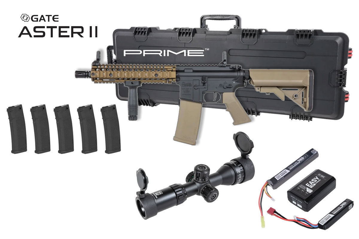 Specna Arms Daniel Defense MK18 SA-P19 Prime Premium Airsoft Bundle - Rifle, Optic, Batteries, Magazines and Case