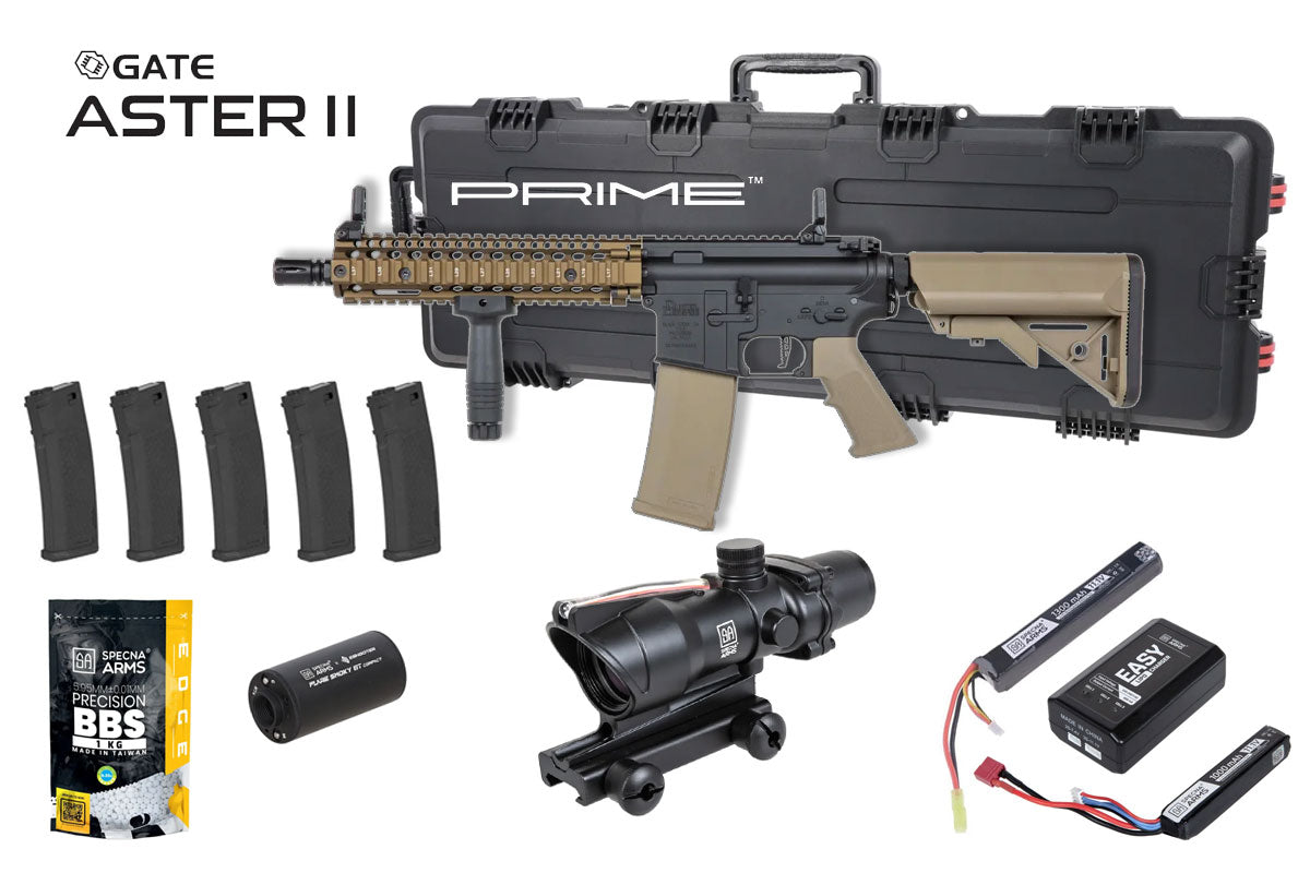 Specna Arms Daniel Defense MK18 SA-P19 Prime Premium Airsoft Bundle - Rifle, Optic, Batteries, Magazines and Case