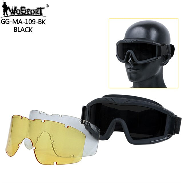 WST Desert Storm Goggles, 3 Lenses set - Black Home > All products > Airsoft equipment and guns cases > Goggles and masks on airsoft > Goggles on Airsoft Wosport