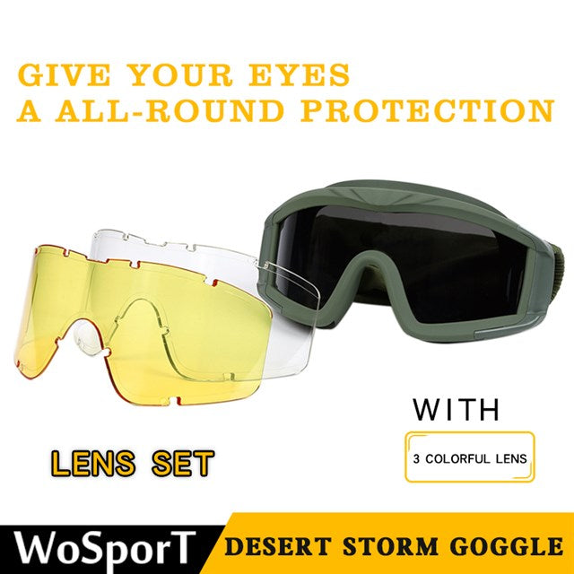 WST Desert Storm Goggles, 3 Lenses set - Green Home > All products > Airsoft equipment and guns cases > Goggles and masks on airsoft > Goggles on Airsoft Wosport