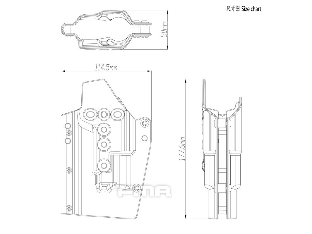 FMA Kydex Holster (with Flashlight X300), Right Hand - MC