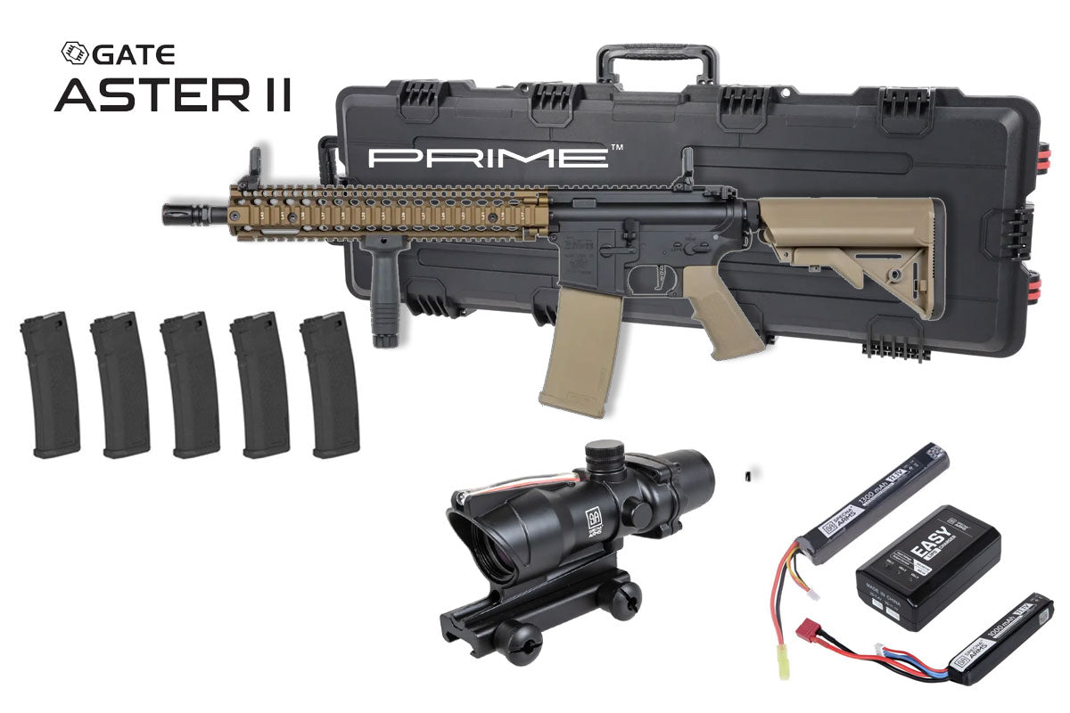 Specna Arms Daniel Defense MK18 SA-P26 Prime Premium Airsoft Bundle - Rifle, Optic, Batteries, Magazines and Case