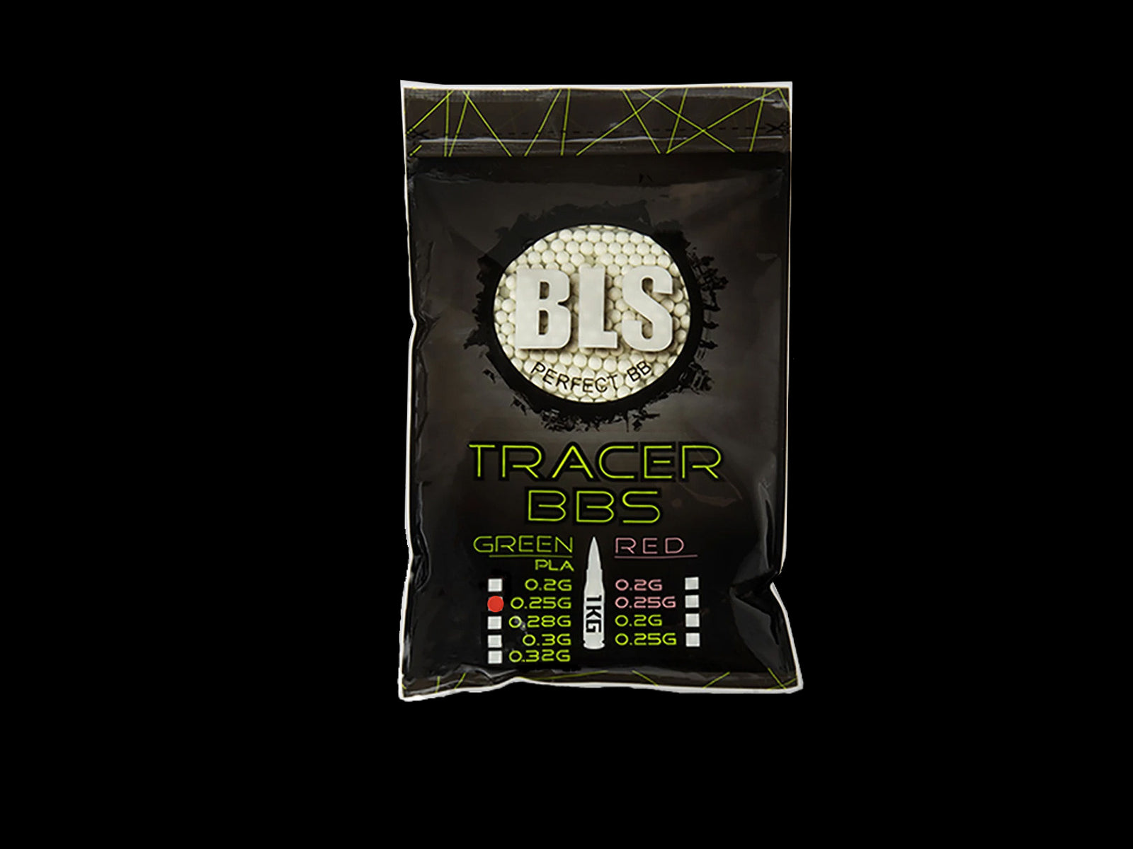 20x BLS BIO Tracer pellets 0,25g, 4000 BBs - Green Illuminating (box)