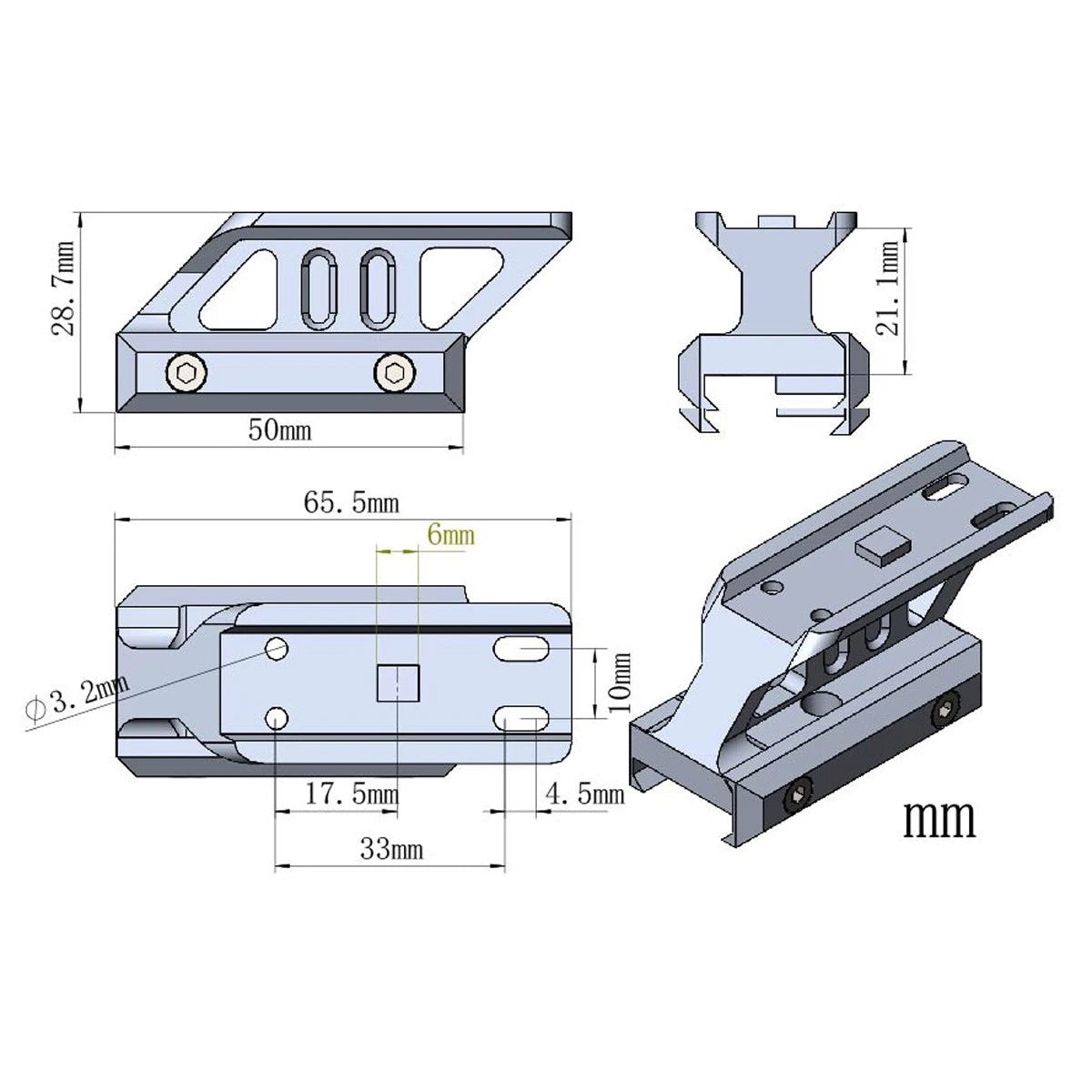 VO 0.83" Profile CANTILEVER T1 / Maverick RIS Riser Mount - Black