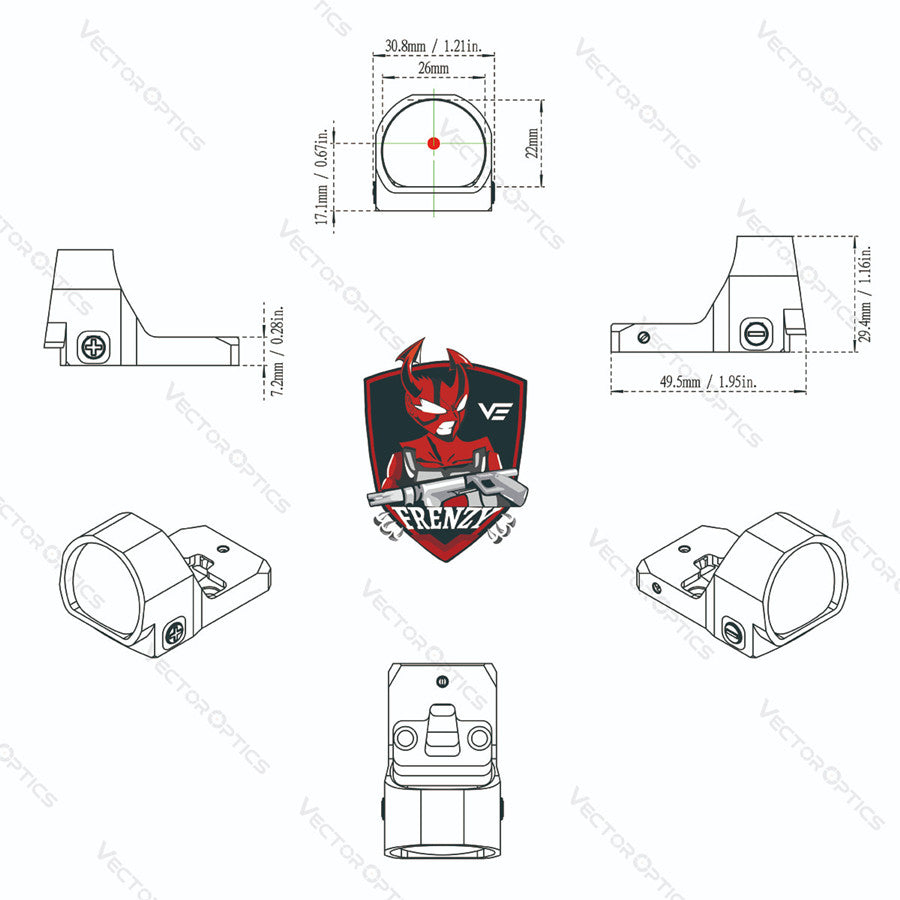 VO FRENZY-X 1x22x26 MTR MOJ(TM) Red Dot Sight - Black