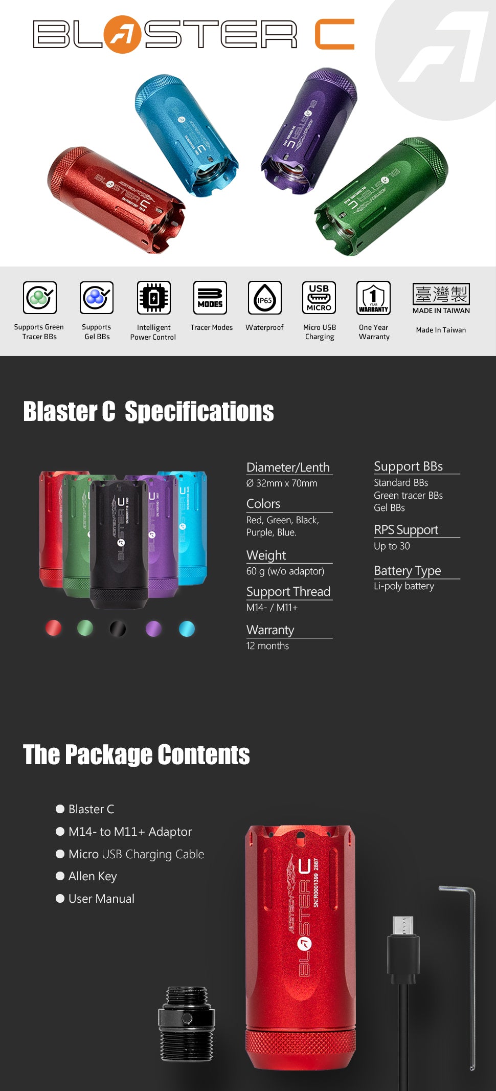 BLASTER C Tracer Unit with Muzzle Flame - Blue