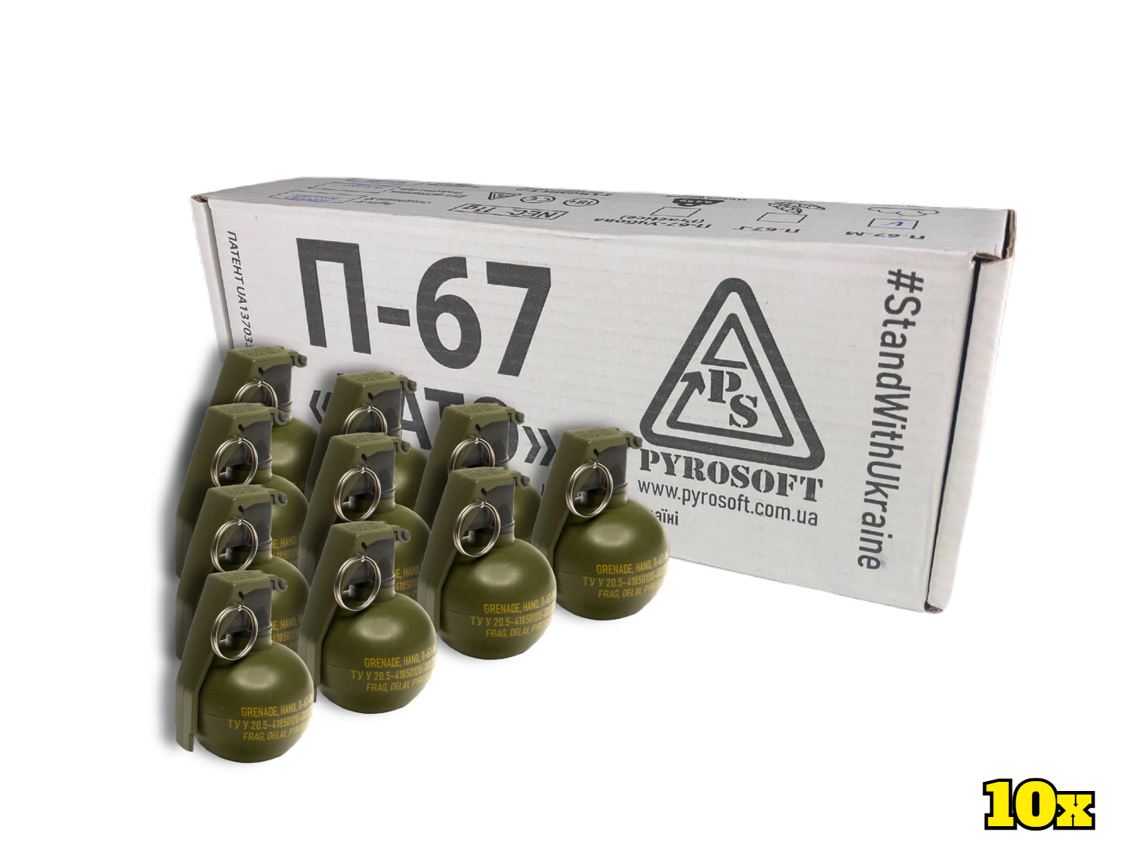 PYROSOFT 10x P-67M NATO Airsoft Hand Grenade (Chalk) - Green