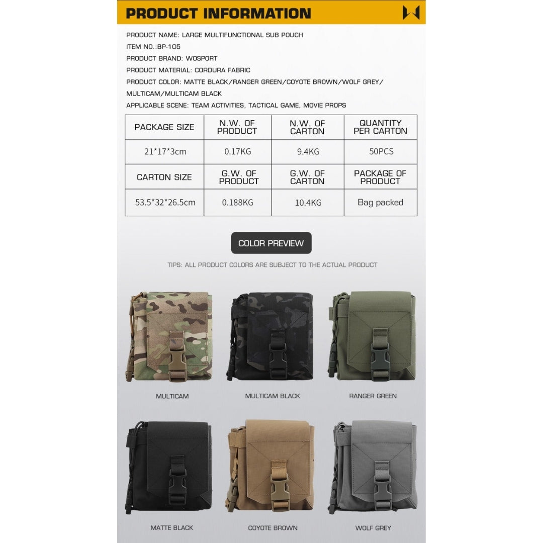 WST Multifunctional Molle Pouch with Radio Pocket, Large - MC Home > All products > Airsoft equipment and guns cases > Pouches, pockets, discarders > Multipurpose Wosport