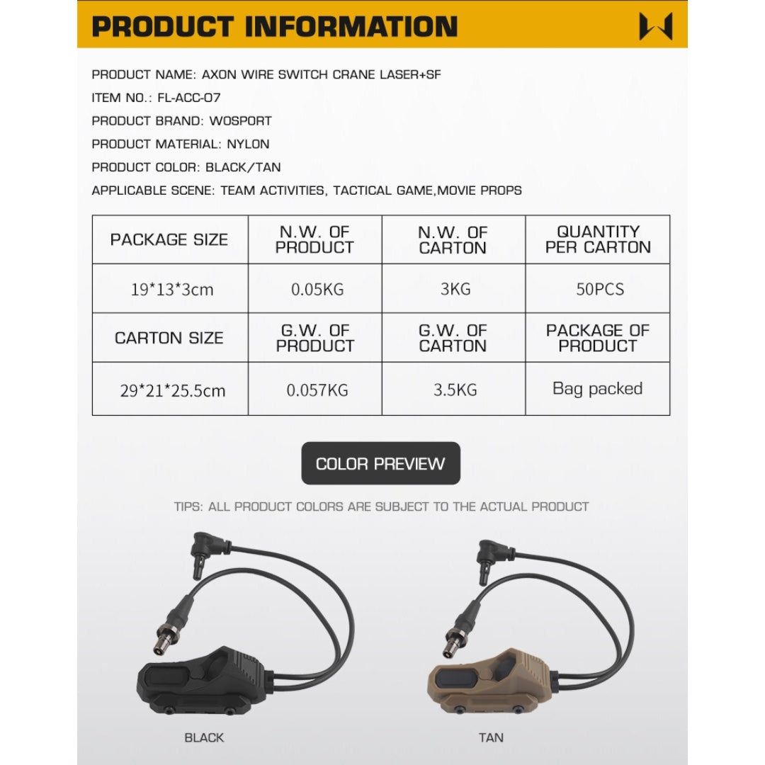 WST Dual Switch - AXON, CRANE PLUG and SF Connectors - Tan Switch Wosport