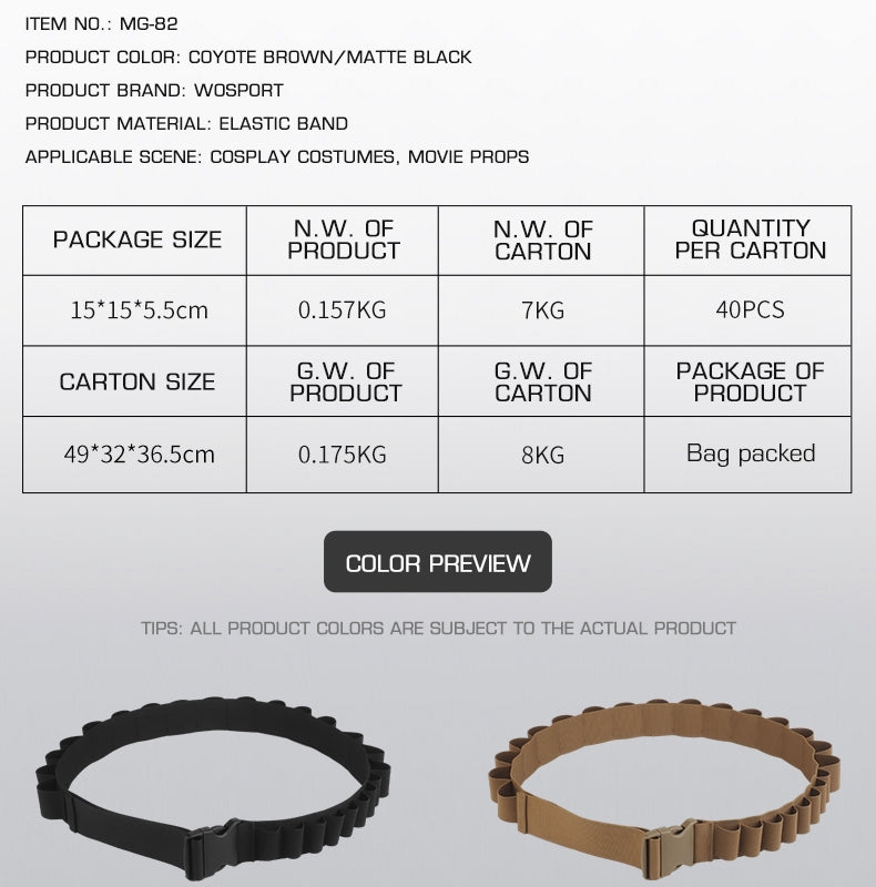 WST Bandolier Belt for 16 pcs 40mm Grenade Shell - Coyote Tasche Wosport