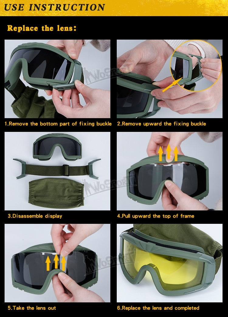 WST Desert Storm Goggles, 3 Lenses set - Green Home > All products > Airsoft equipment and guns cases > Goggles and masks on airsoft > Goggles on Airsoft Wosport