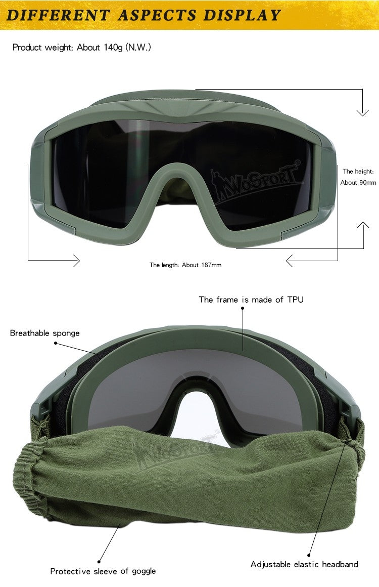 WST Desert Storm Goggles, 3 Lenses set - Green Home > All products > Airsoft equipment and guns cases > Goggles and masks on airsoft > Goggles on Airsoft Wosport