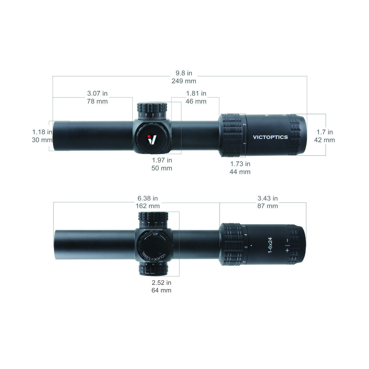 VictOptics LPVO Riflescope S6 1–6x24 plus One-Piece Mount - Black