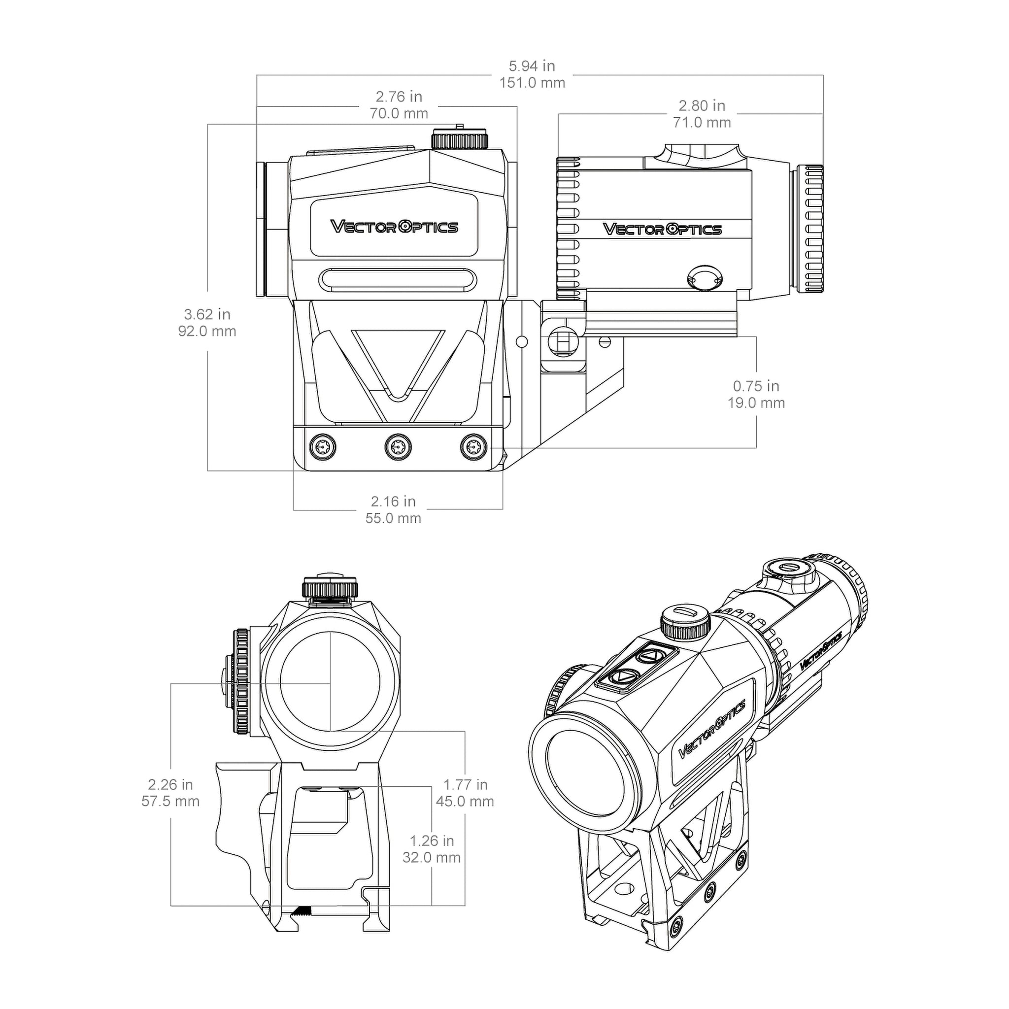 VO Set SCRAPPER 1×25 Red Dot and PARAGON 3× Magnifier with FTS Mount
