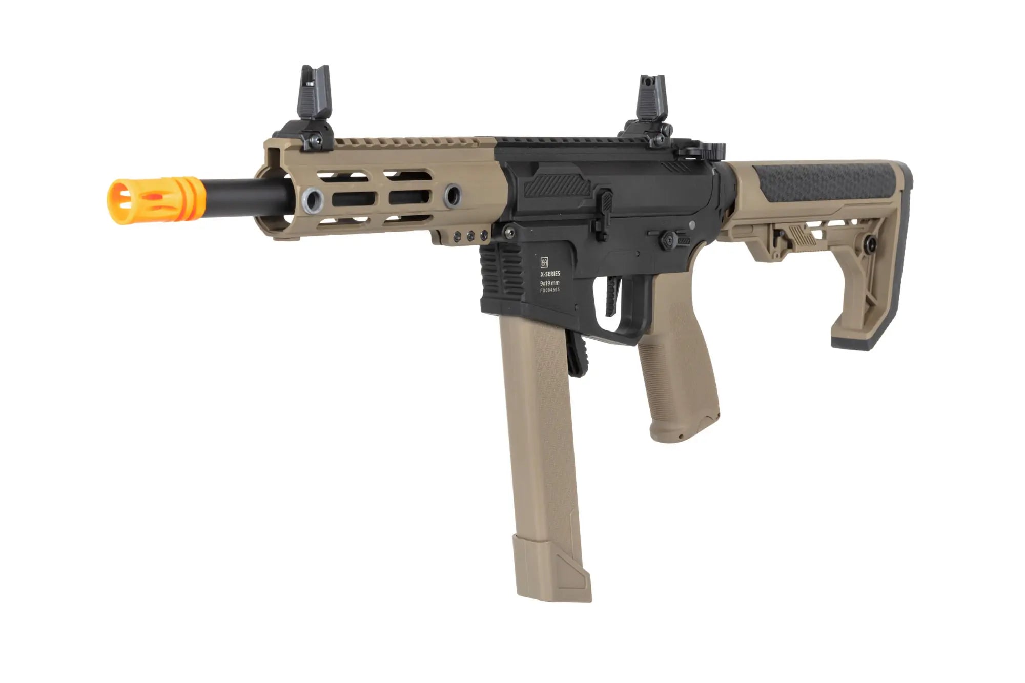 Airsoft Replica SA-FX01 FLEX HAL ETU Half-Tan submachine gun with orange flash hider