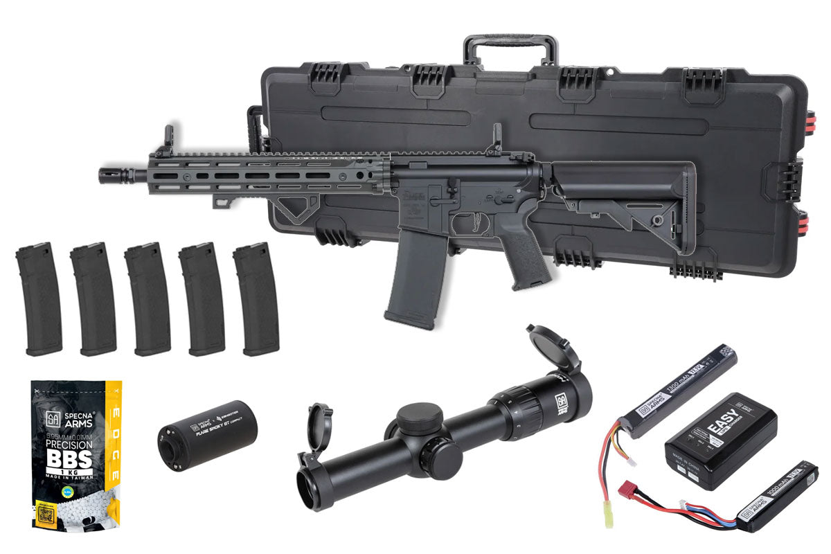 Specna Arms Daniel Defense SA-P28 Prime RIS III 12.5" Premium Airsoft Bundle - Rifle, Optic, Batteries, Magazines and Case