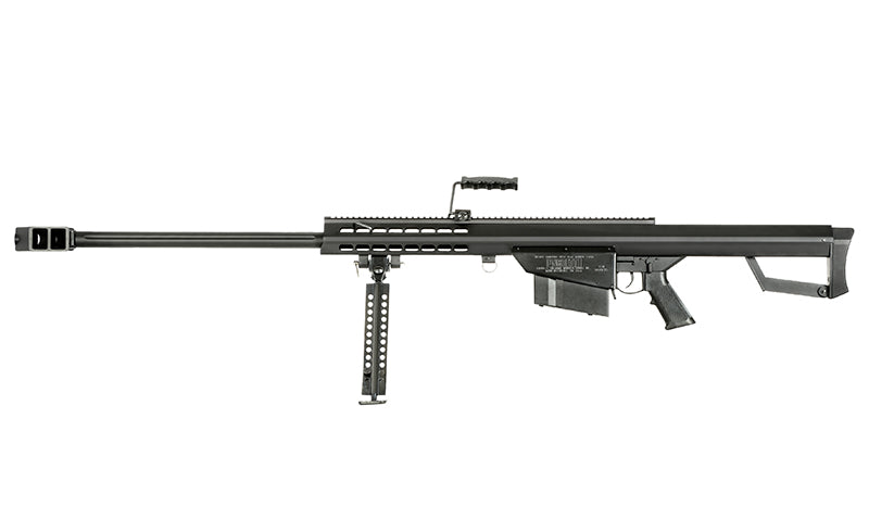 Black Barrett sniper rifle on a white background