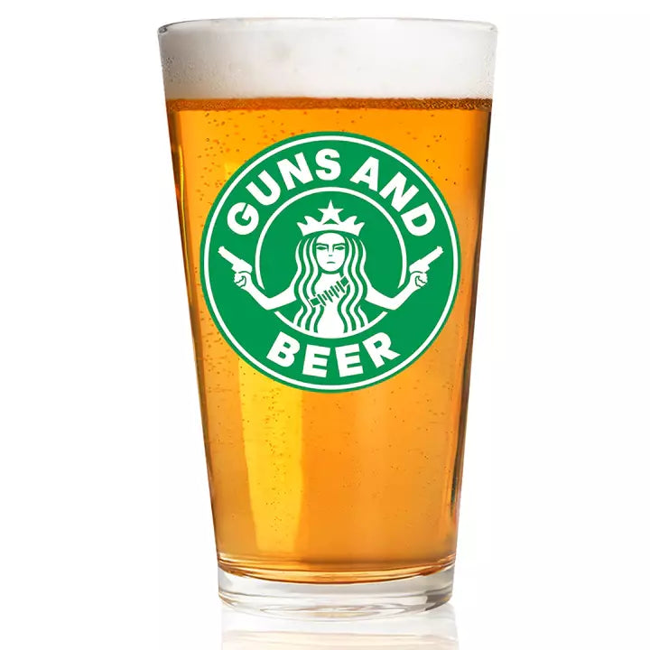 GUNS AND BEER Pint glass-1