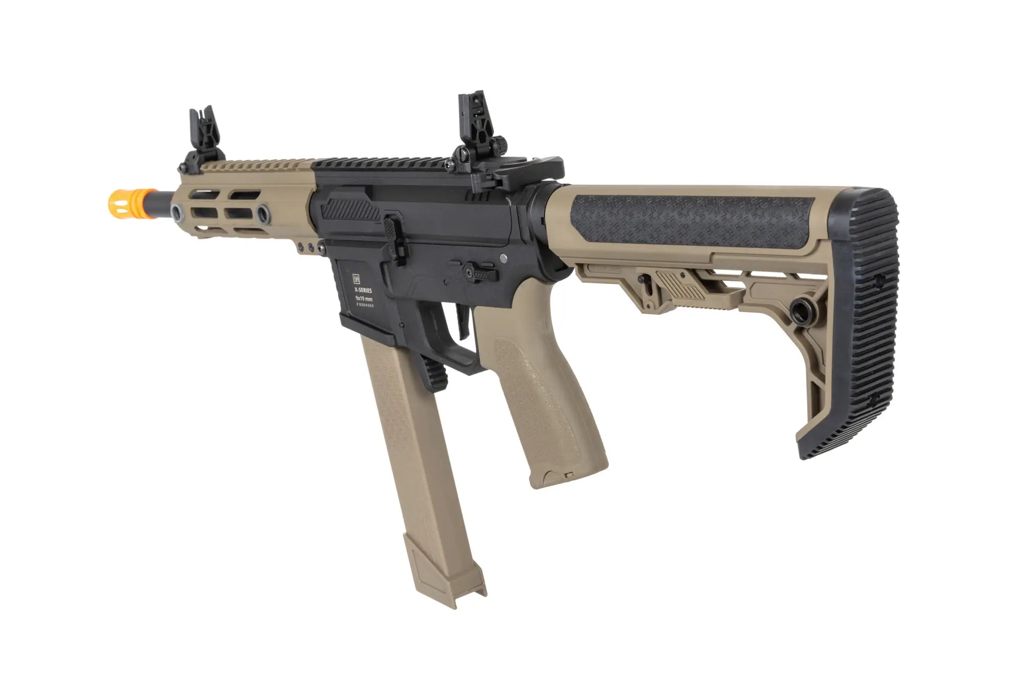 Airsoft Replica SA-FX01 FLEX HAL ETU Half-Tan submachine gun with orange flash hider