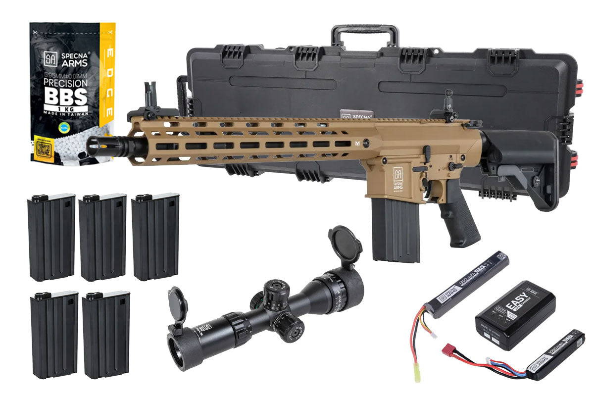 Specna Arms SA-E35 EDGE Kestrel Airsoft DMR Bundle - Rifle, Optic, Batteries, Magazines and Case