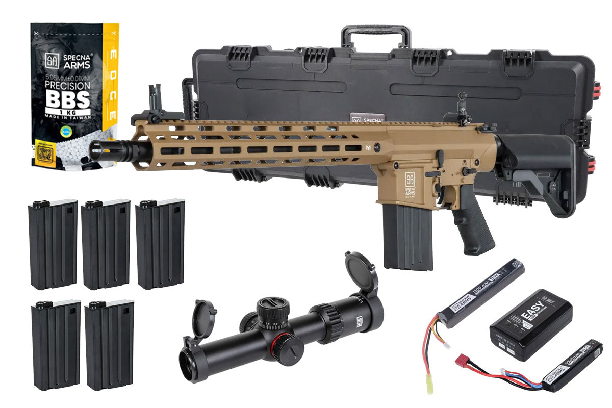 Specna Arms SA-E35 EDGE Kestrel Airsoft DMR Bundle - Rifle, Optic, Batteries, Magazines and Case