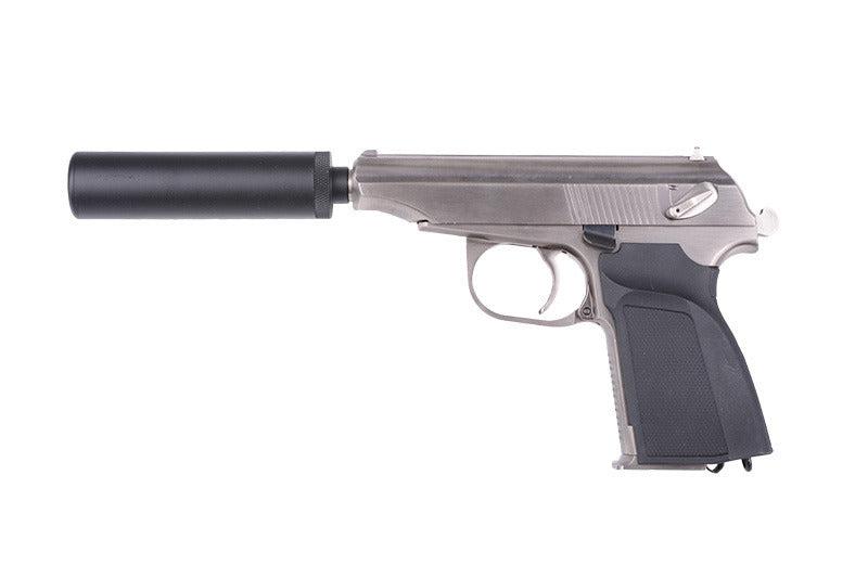 Makarov Pistol Replica with a Silencer - Silver