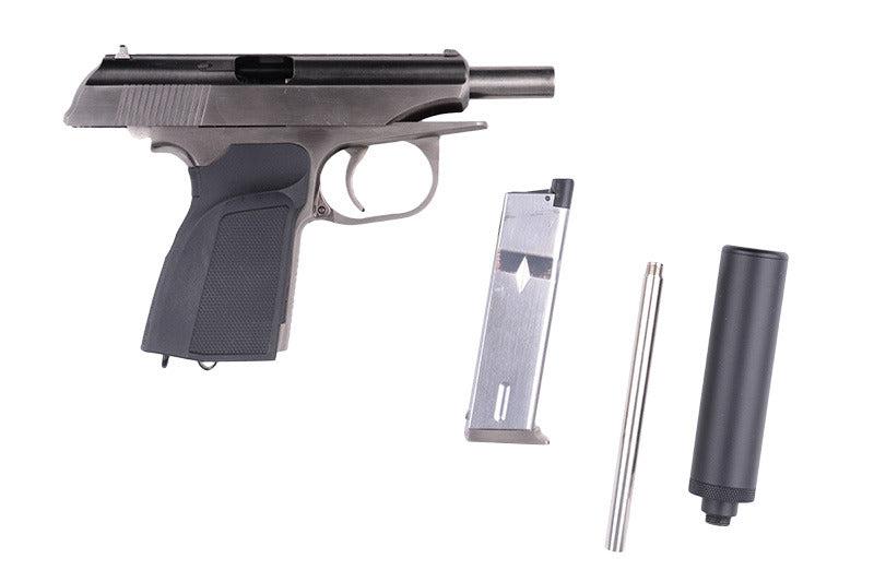 Makarov Pistol Replica with a Silencer - Silver