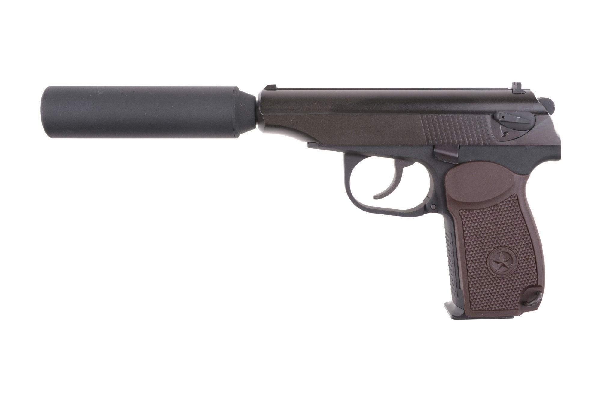Suppressed MK Pistol Replica - Black/Brown Grip by WE on Airsoft Mania Europe