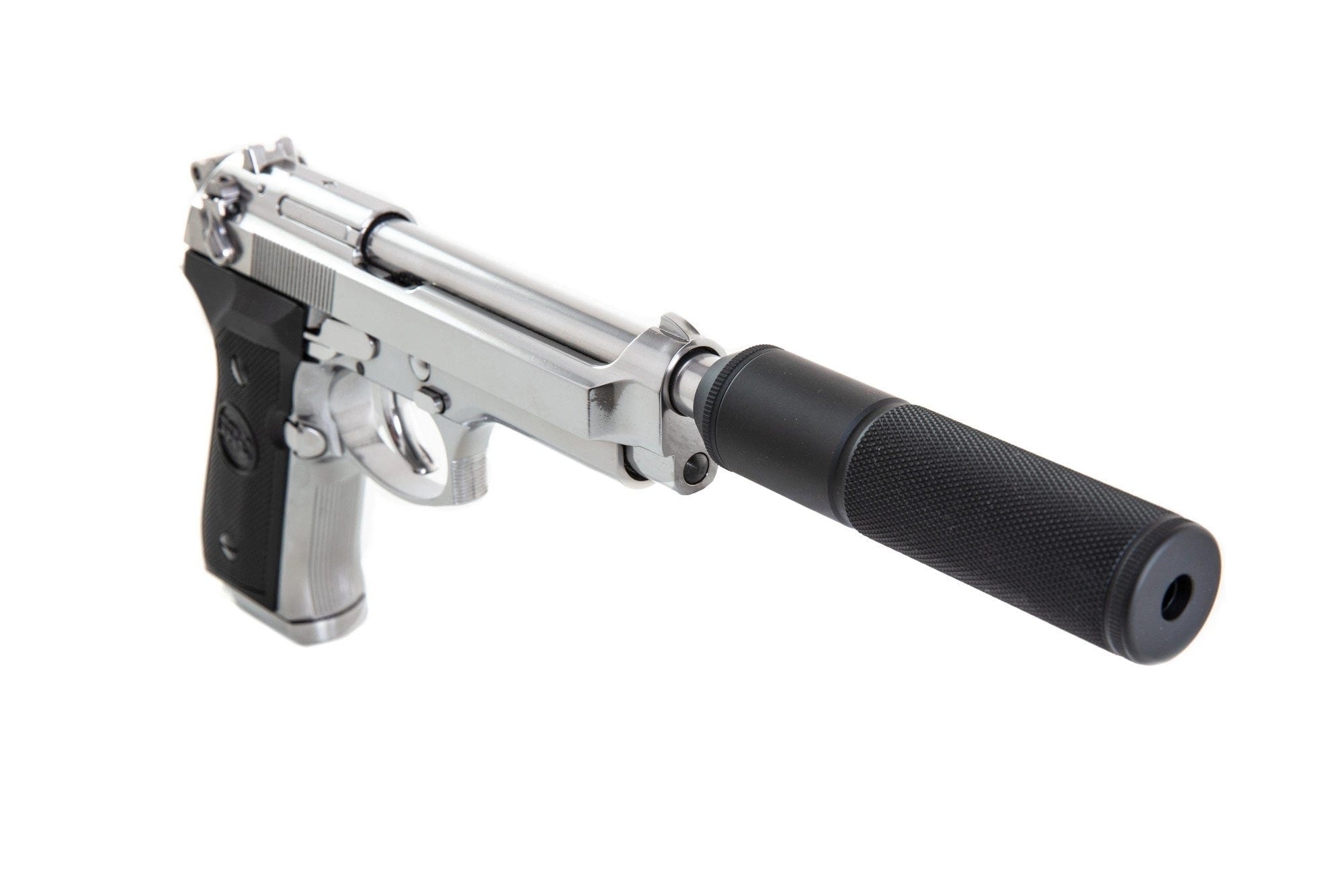 SR92 pistol replica with silencer - silver