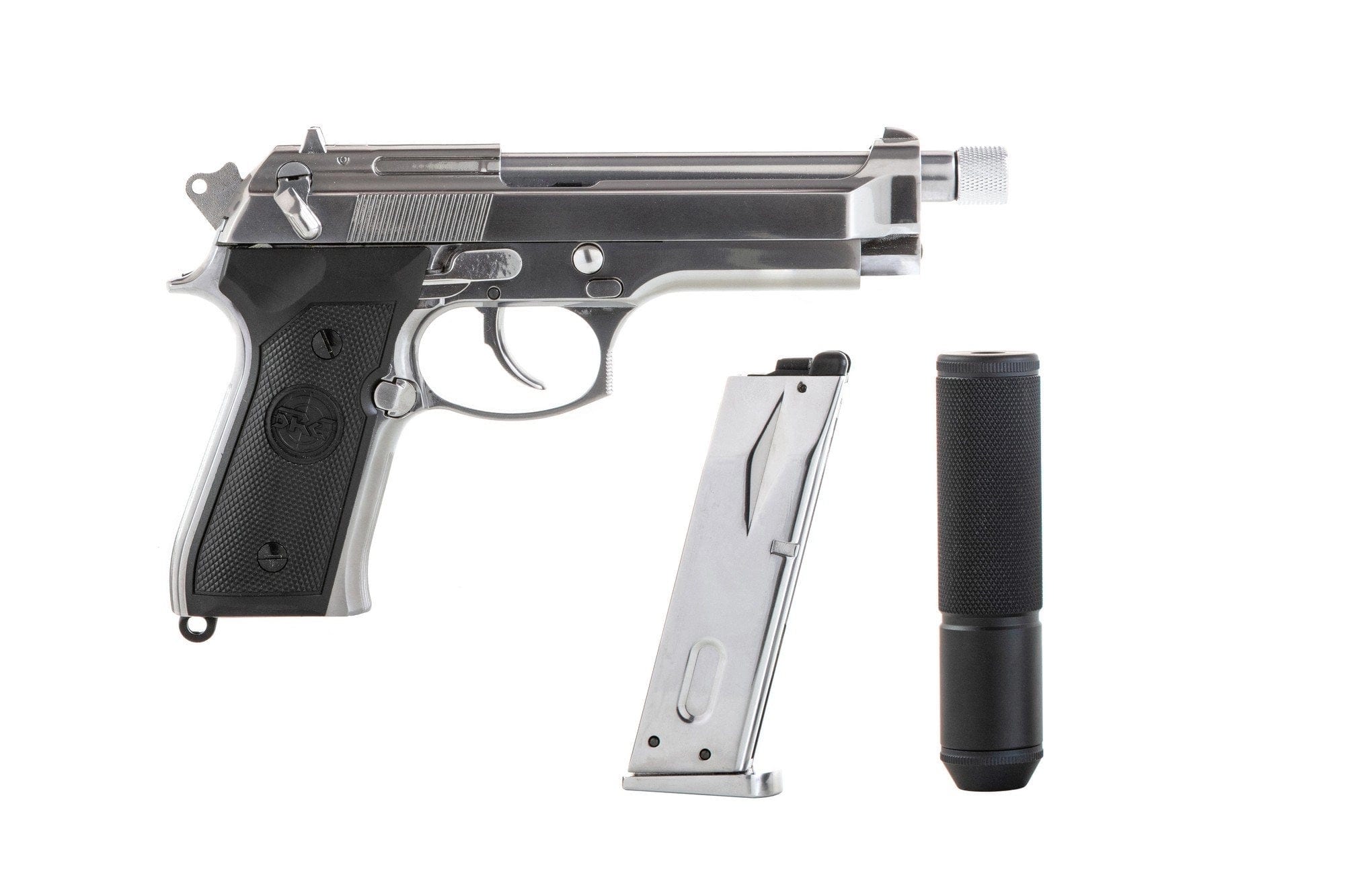 SR92 pistol replica with silencer - silver