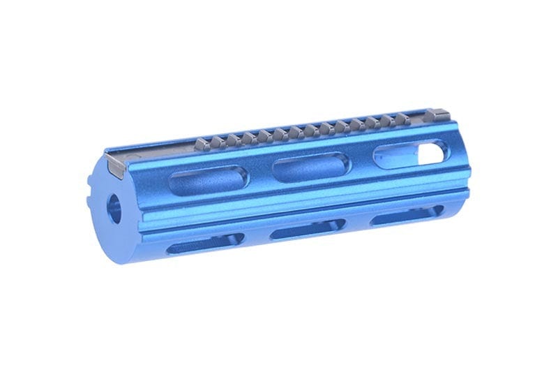 Aluminum piston with 14 tapered steel teeth