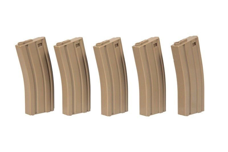 Set of 5 Mid-Cap 140 BB Magazines for M4/M16 - tan