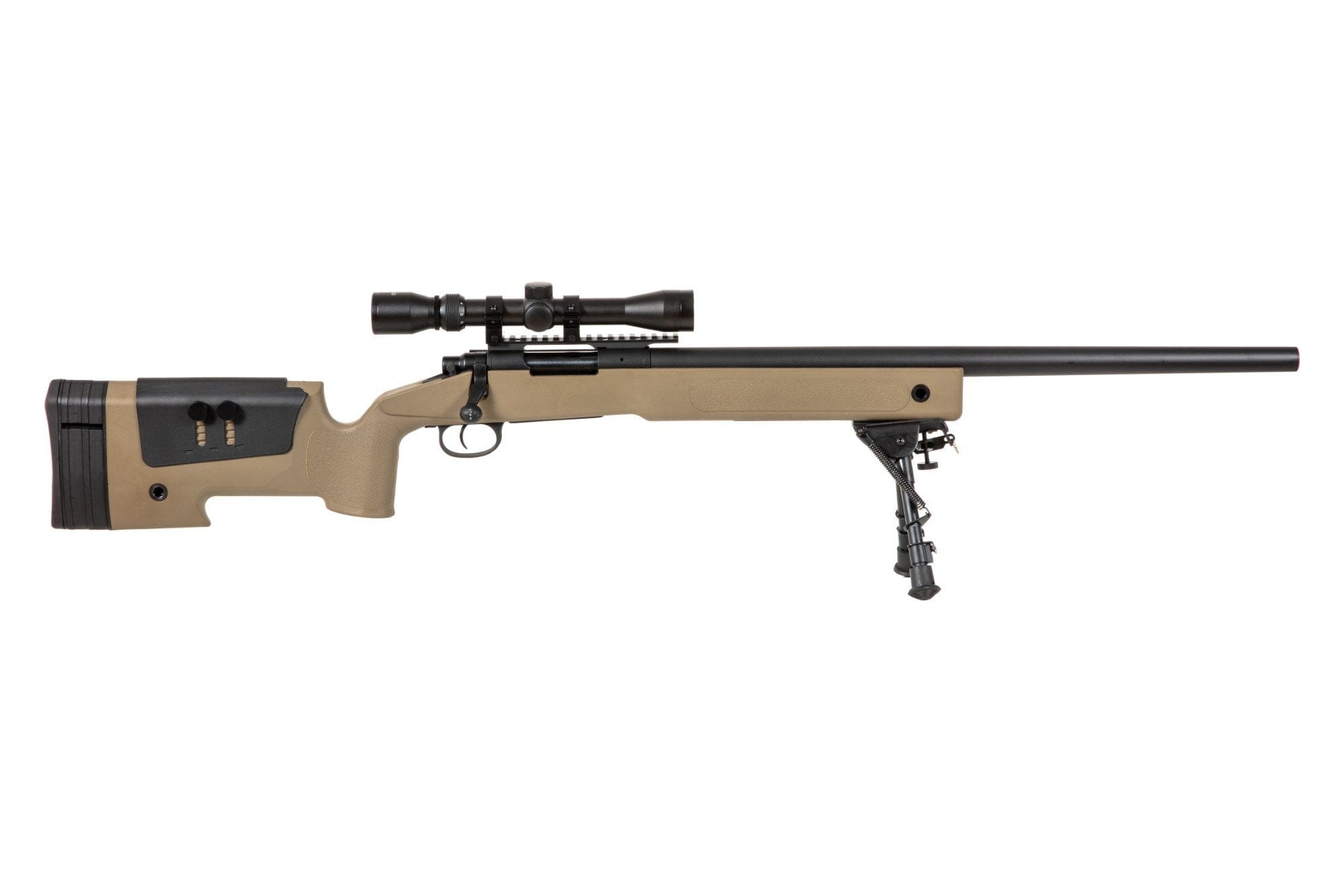 SA-S02 CORE™ sniper rifle replica with bipod and scope - tan by Specna Arms on Airsoft Mania Europe