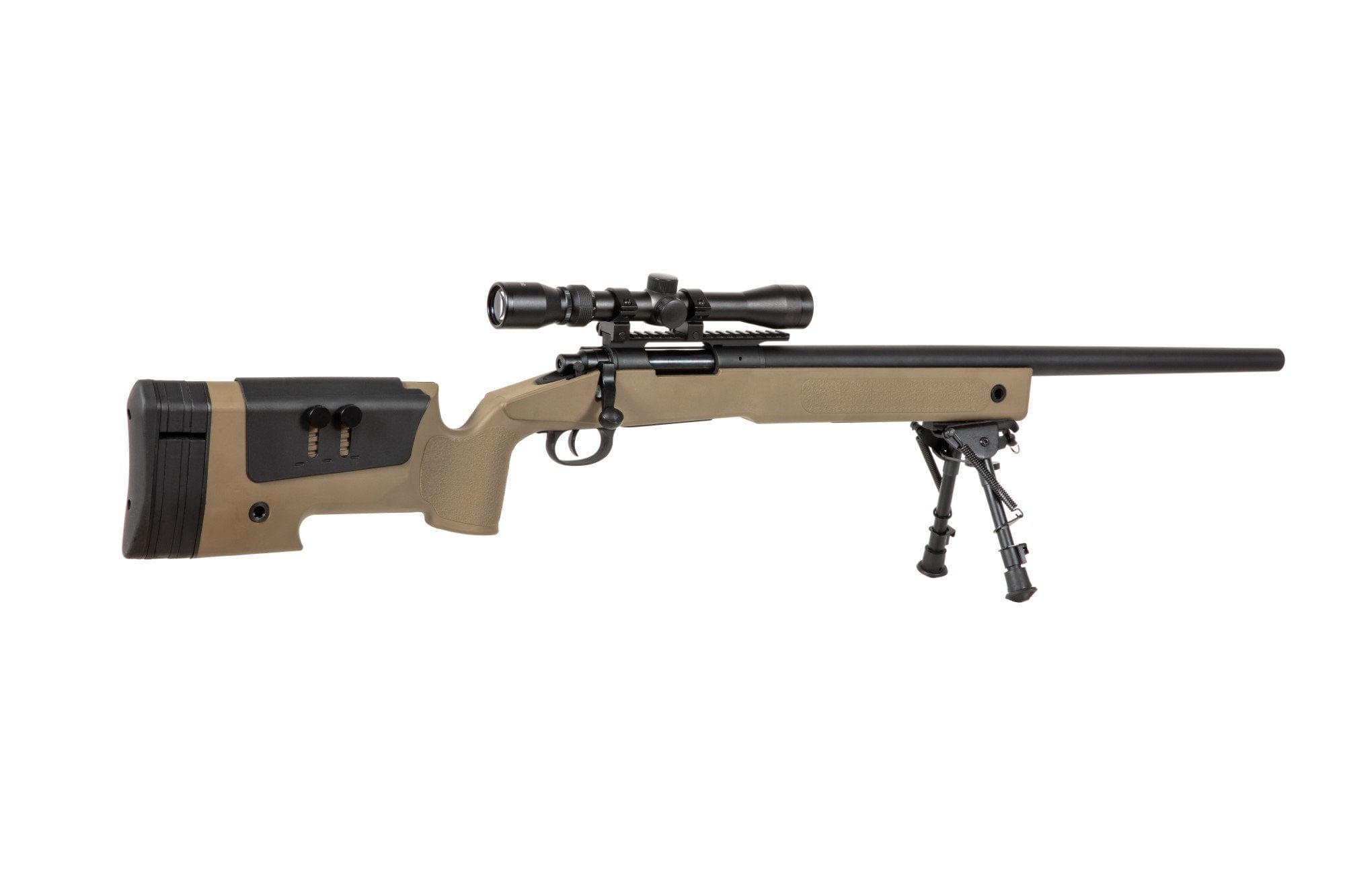 SA-S02 CORE™ sniper rifle replica with bipod and scope - tan by Specna Arms on Airsoft Mania Europe
