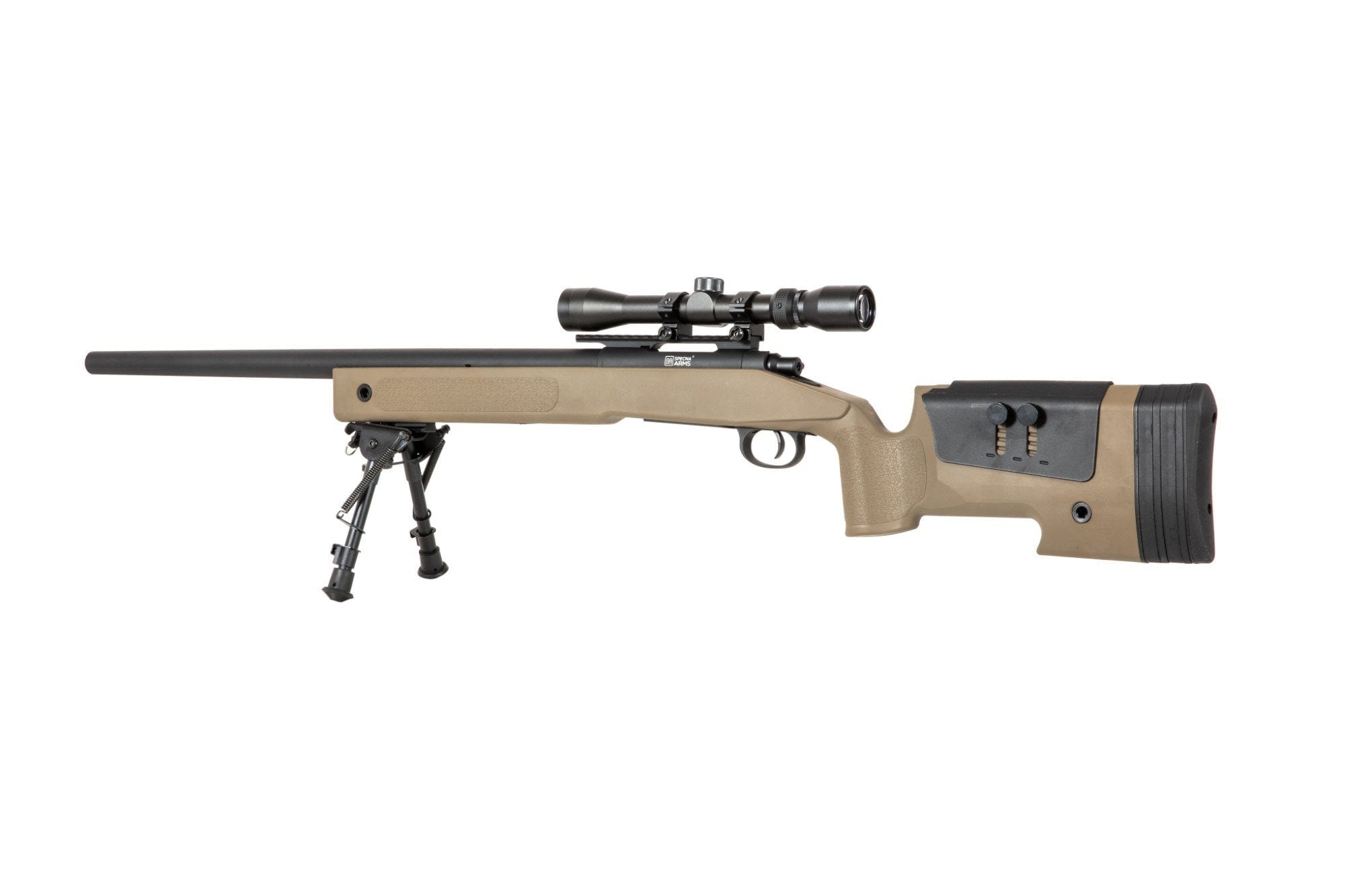 SA-S02 CORE™ sniper rifle replica with bipod and scope - tan by Specna Arms on Airsoft Mania Europe