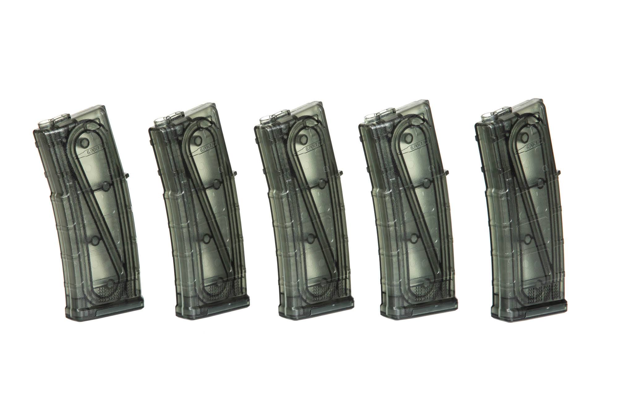 Set of 5 Mid-Cap 130BB M4 Magazines – Clear