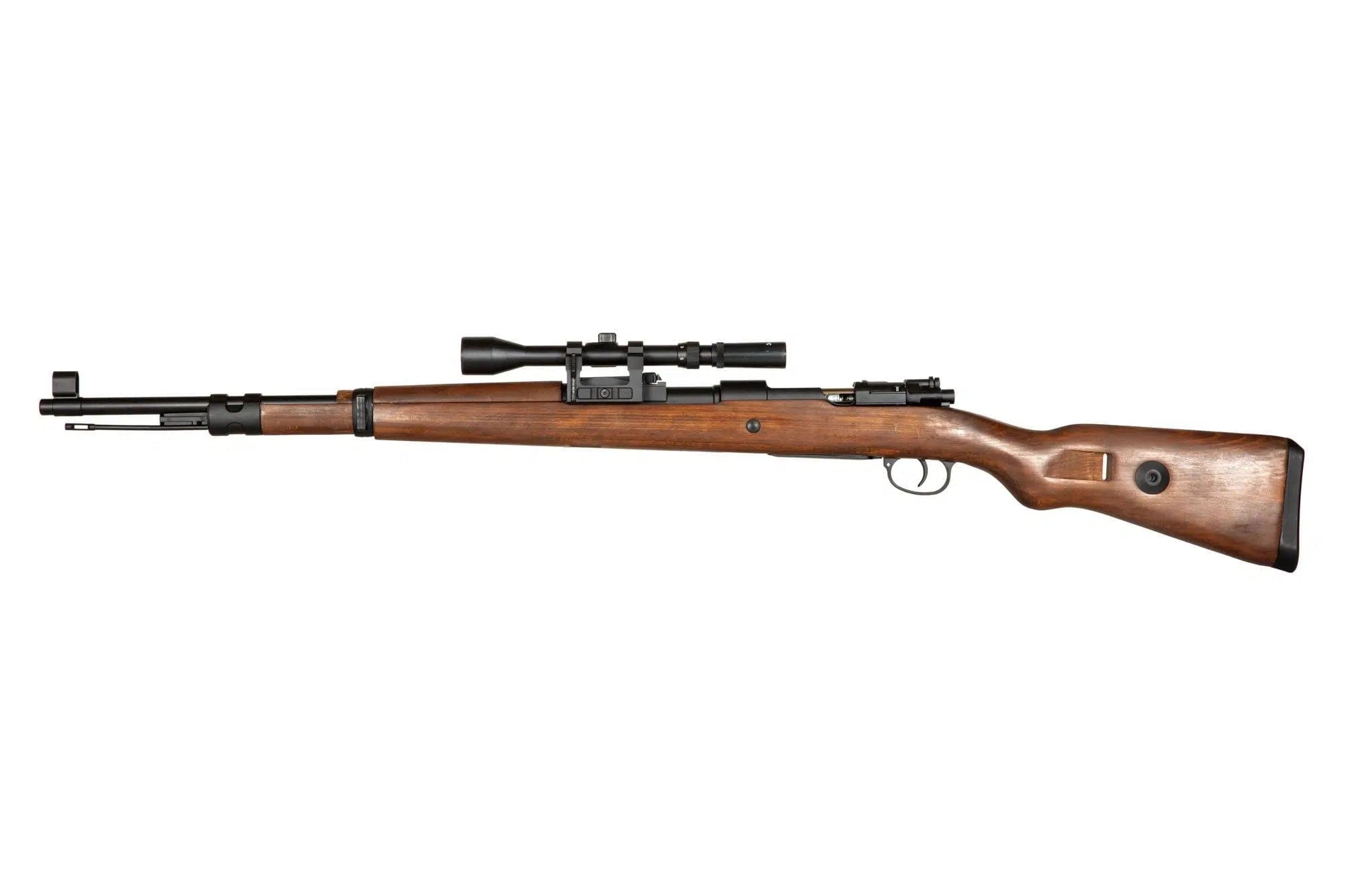 Kar98k rifle replica (spring loaded) wooden version + rifle scope
