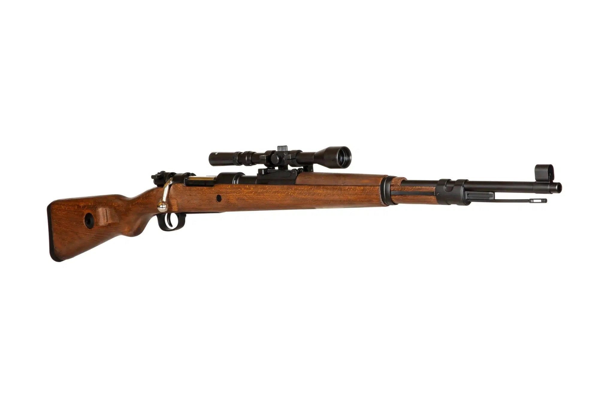 Kar98k rifle replica (spring loaded) wooden version + rifle scope