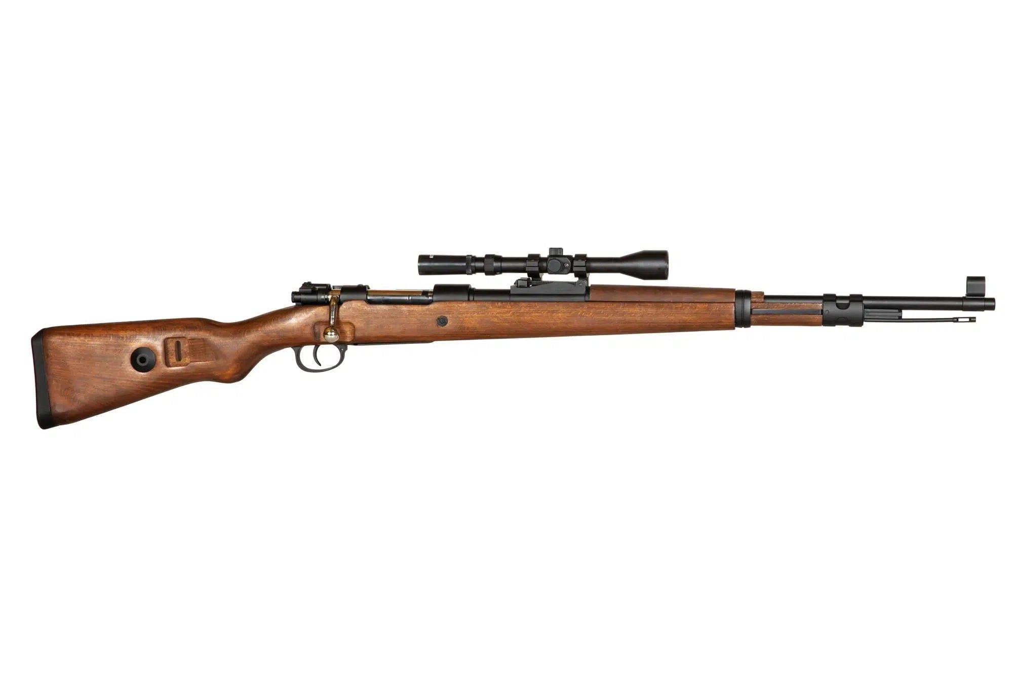 Kar98k rifle replica (spring loaded) wooden version + rifle scope