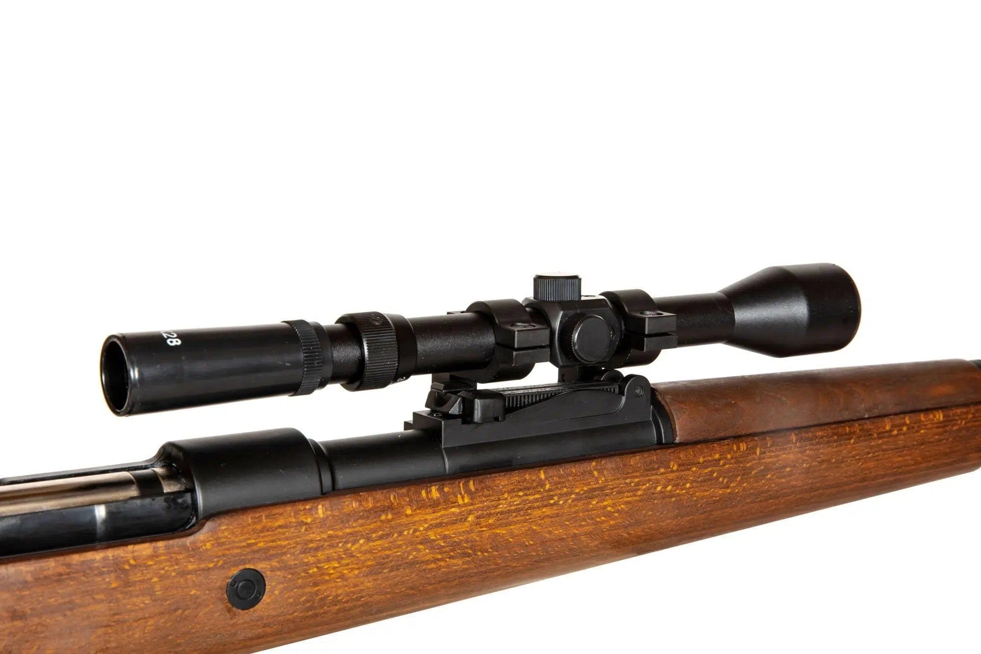 Kar98k rifle replica (spring loaded) wooden version + rifle scope