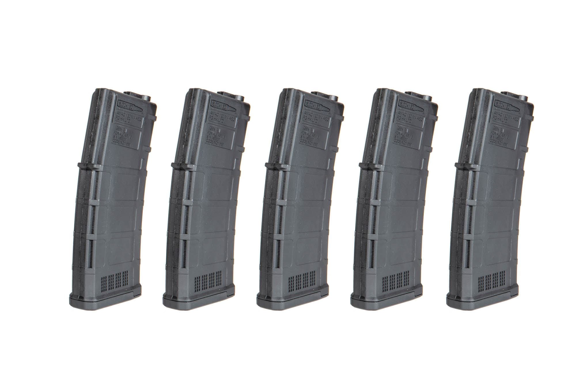 5 130rd Mid-Cap Magazines for L85 A3 / AR15 - black