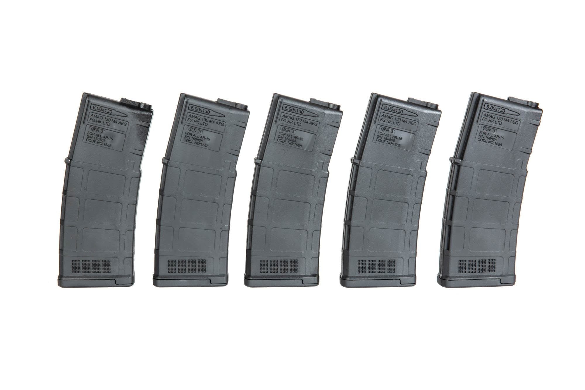 5 130rd Mid-Cap Magazines for L85 A3 / AR15 - black