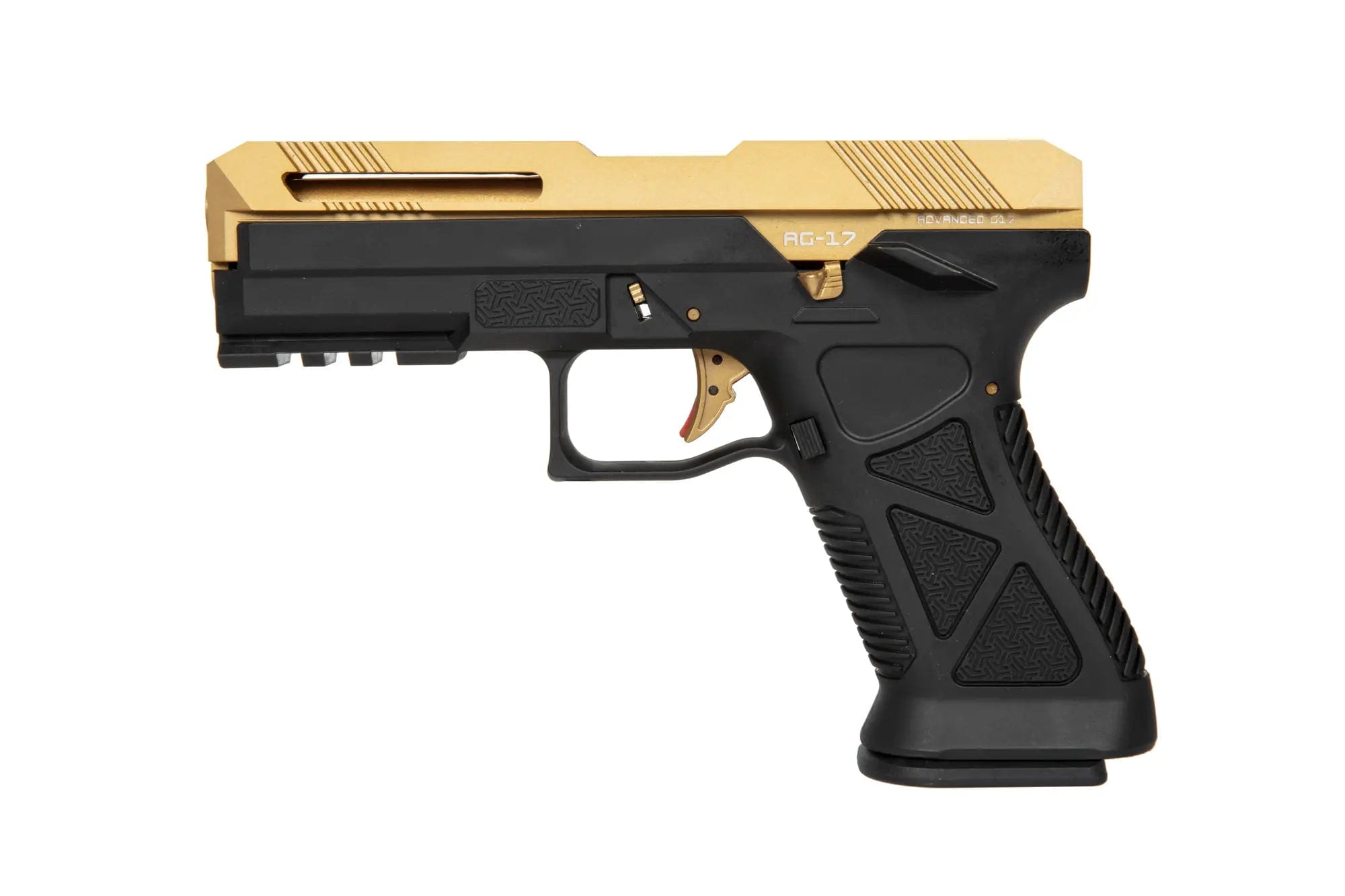 AG17 airsoft blowback pistol - gold and black