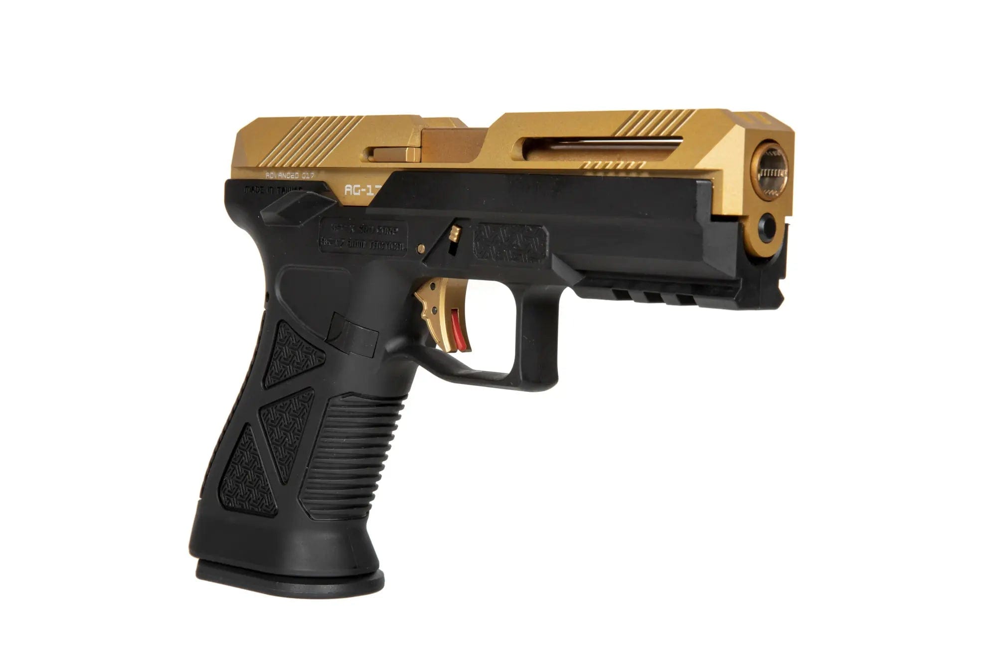 AG17 airsoft blowback pistol - gold and black