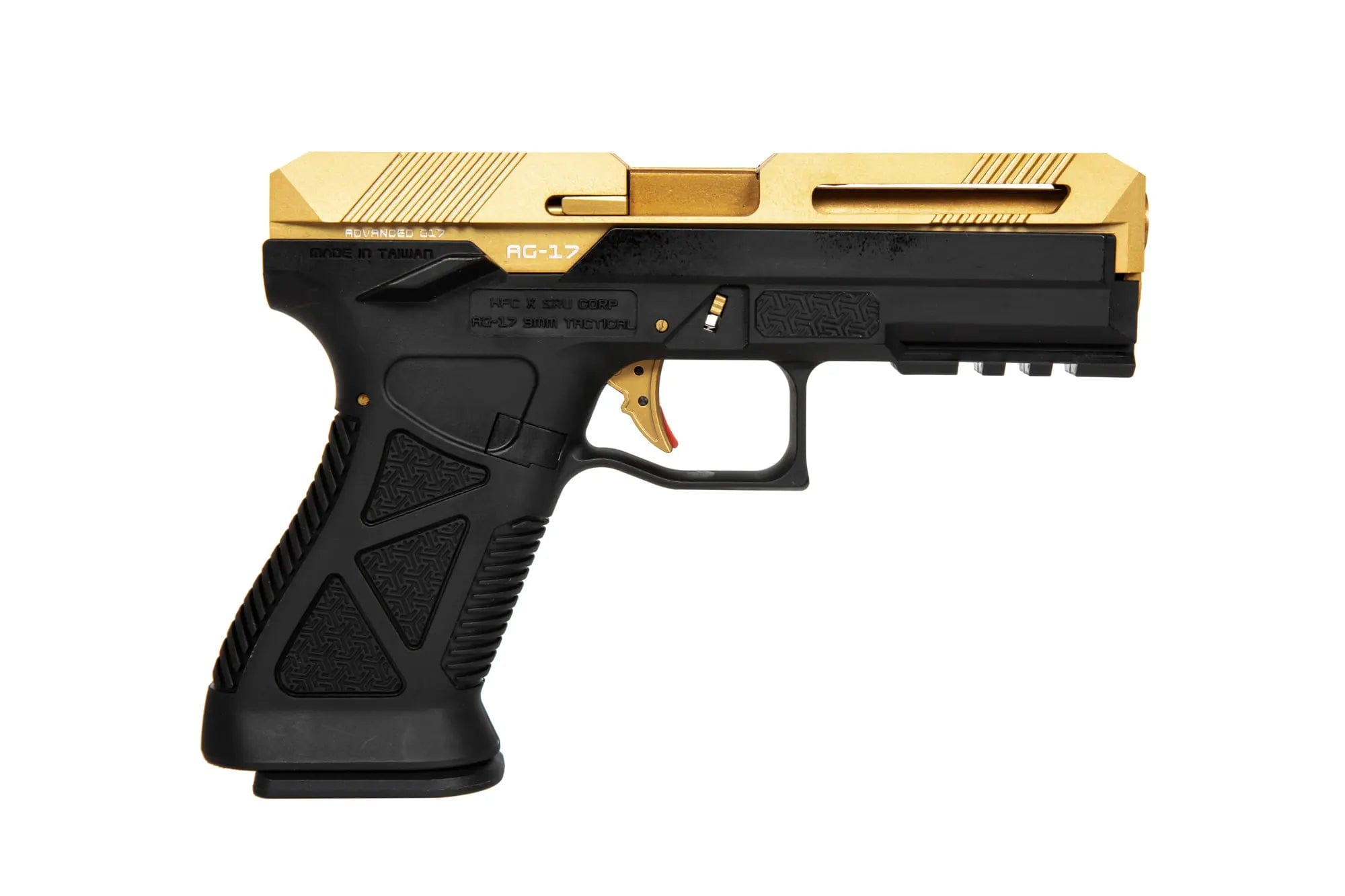 AG17 airsoft blowback pistol - gold and black