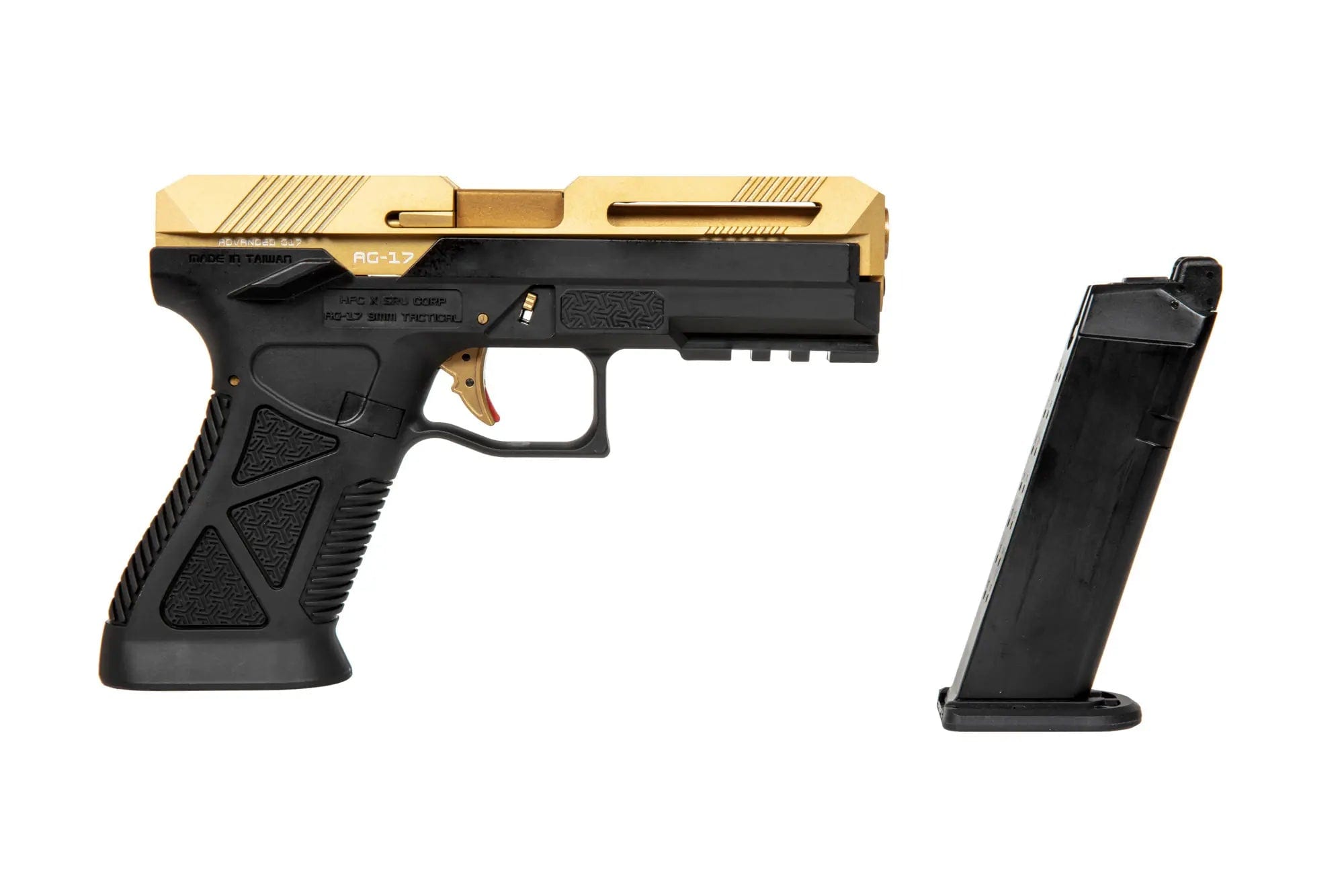 AG17 airsoft blowback pistol - gold and black