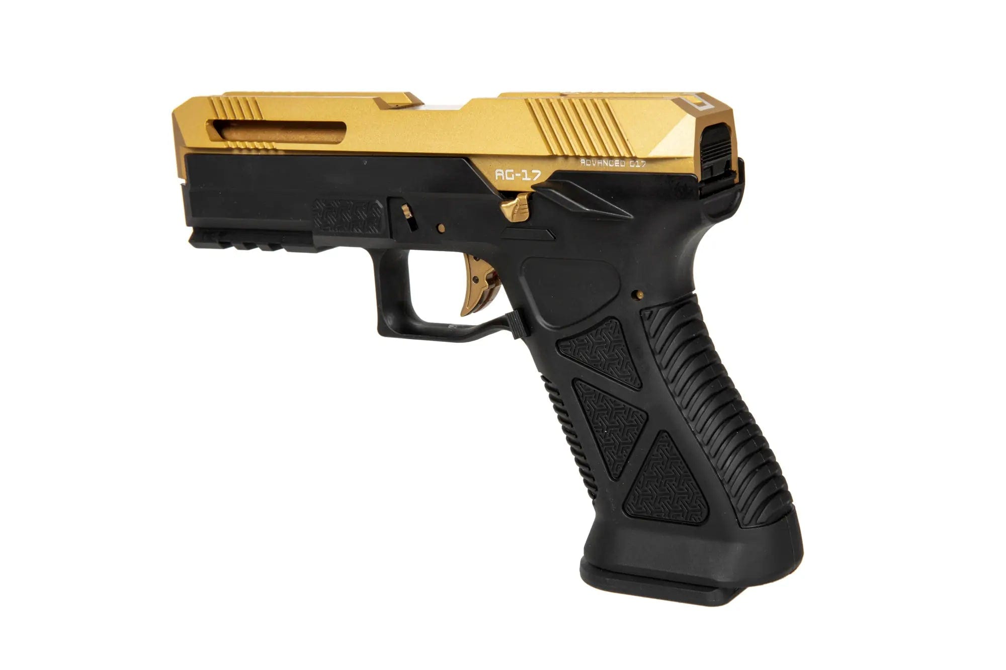 AG17 airsoft blowback pistol - gold and black